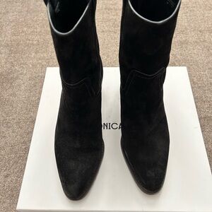 Veronica Beard Black Suede Carmen Ankle Boots 7.5